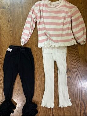 Kids Ribbed Cream Flare Leggings - Soft Stretch Knit